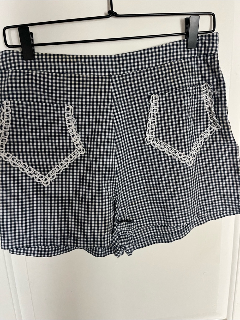 Gingham Lace-Trim Women's Shorts - Blue & White